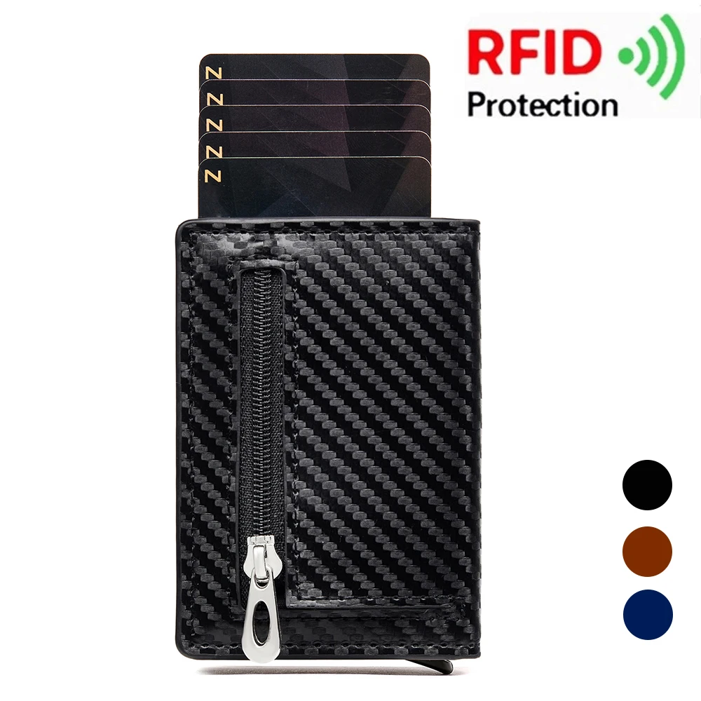 

Bisi Goro Carbon Fiber RFID Blocking Men's Credit Card Holder Leather Bank Card Wallet Box Case Cardholder Protection Purses