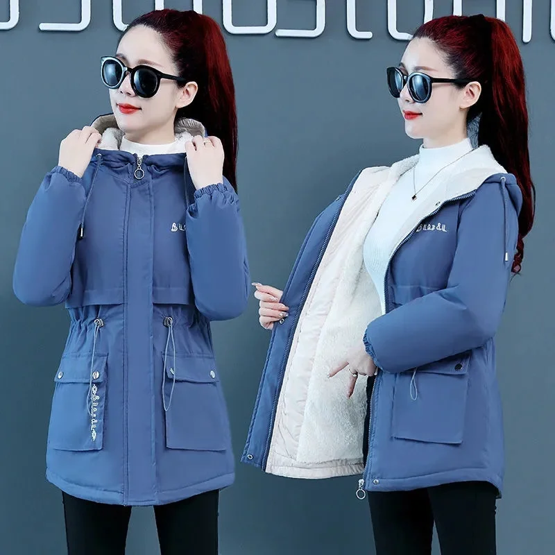 

2023 New Winter Women Jacket Parkas Thick Velvet Warm Snow Coat Female Casual Hooded Cotton Padded Jackets Parka Outerwear