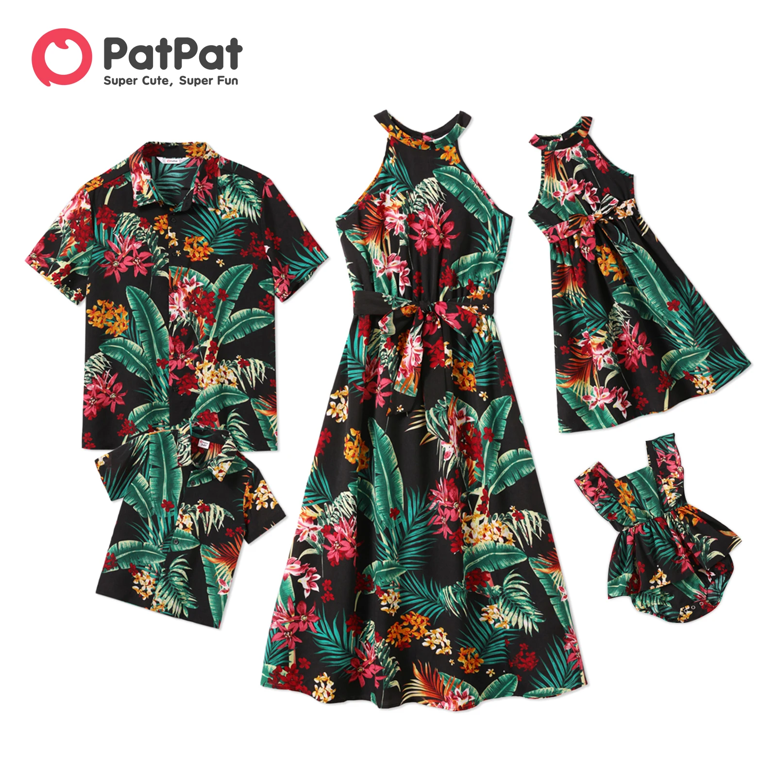 

PatPat Family Matching Outfits Allover Plant Floral Print Halterneck Dresses and Short-sleeve Shirts Family Looks Sets
