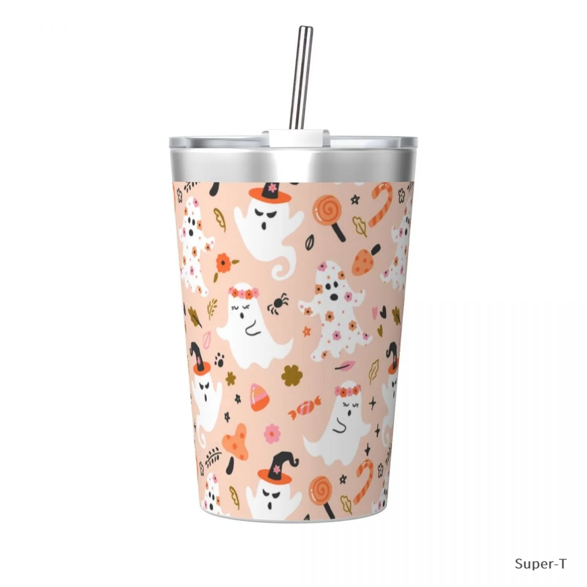 Милая белая чашка-призрак с соломинкой термос бутылка для кофе нержавеющая сталь