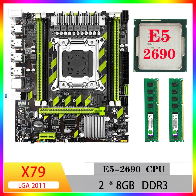 материнская плата набор xeon комплект комплект мать проц озу motherboard huananzhi Материнская плата x79 комплект e5 2690 cpu ddr3 Память 8 ГБ материнские платы комбо для ПК игровой компьютер геймер rx 580 8g