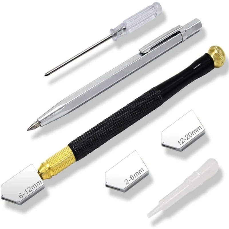 

Glass Cutter Tool Set 2Mm-20Mm,Manual Glass Cutting Tool Set,Pencil Style Oil Feed Carbide Tip For Glass Cutting/Tiles