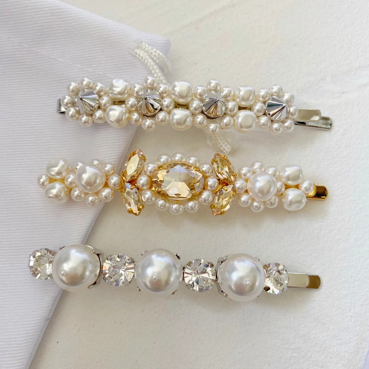 

Hand beaded crystal rivet with topaz hair clip on edge