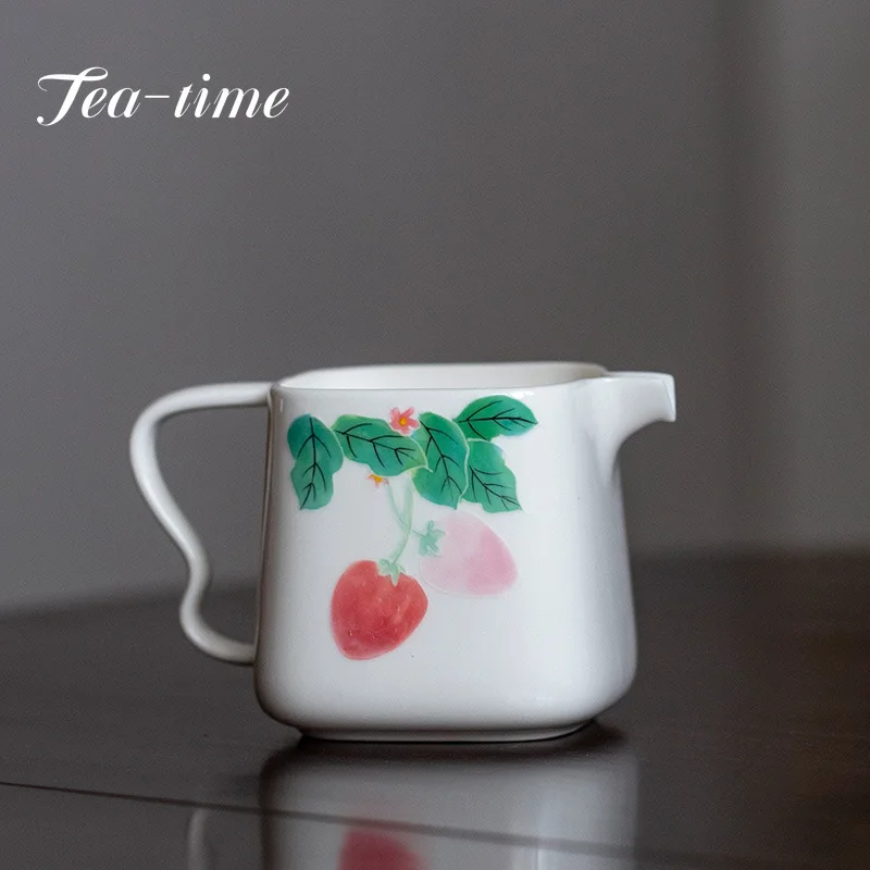 

180ml Hand Painted Strawberry Art Male Cup Ceramic Handmade Pile Carving Tea Pitcher Tea Ceremony Accessories Tea Divider Chahai