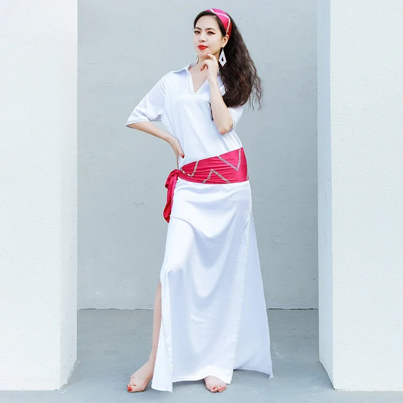 Халат саиди для танца живота атласное платье с короткими рукавами тренировочная