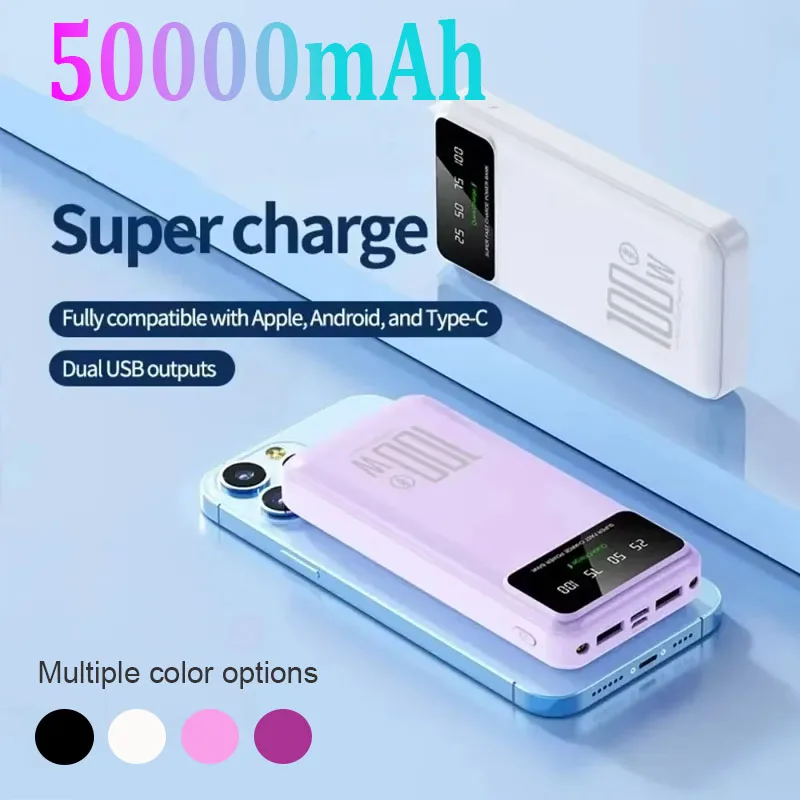Фото Портативное зарядное устройство Power Bank 50000 мАч, высокая емкость, быстрая зарядка 100 Вт, аварийный источник питания для iPhone и Huawei №2