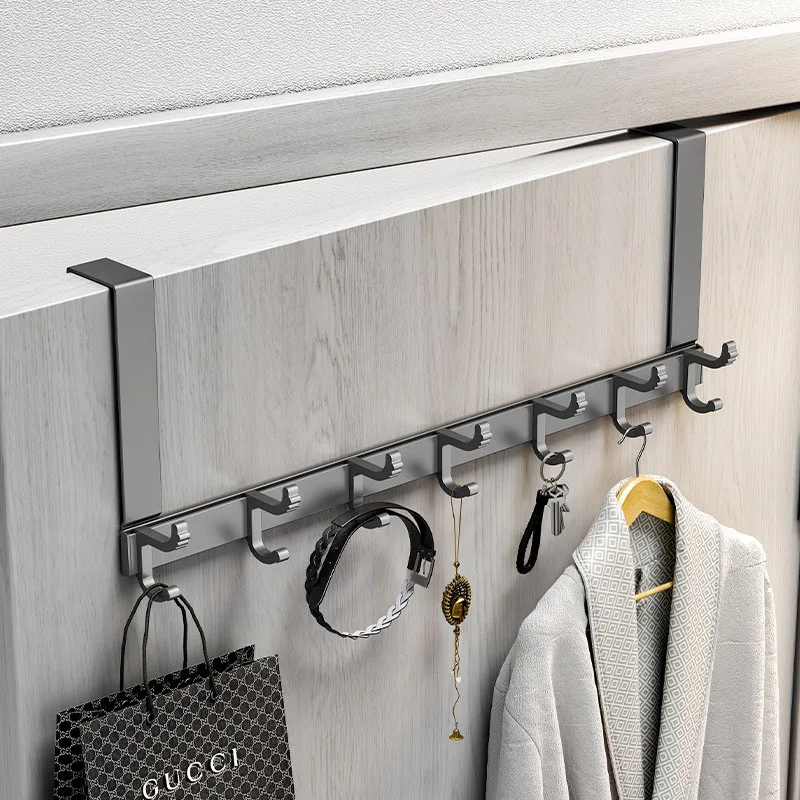

Bathroom Door Back Hooks Metal Aluminum Punch-Free Hanger for Bathrobe Towel Holder Over The Door Coat Hooks Kitchen Accessories