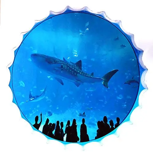

Royal Tin Sign Bottle Cap Metal Tin Sign Shark Deep Sea Landscape Diameter 13.8 inches, Round Metal Signs for Home