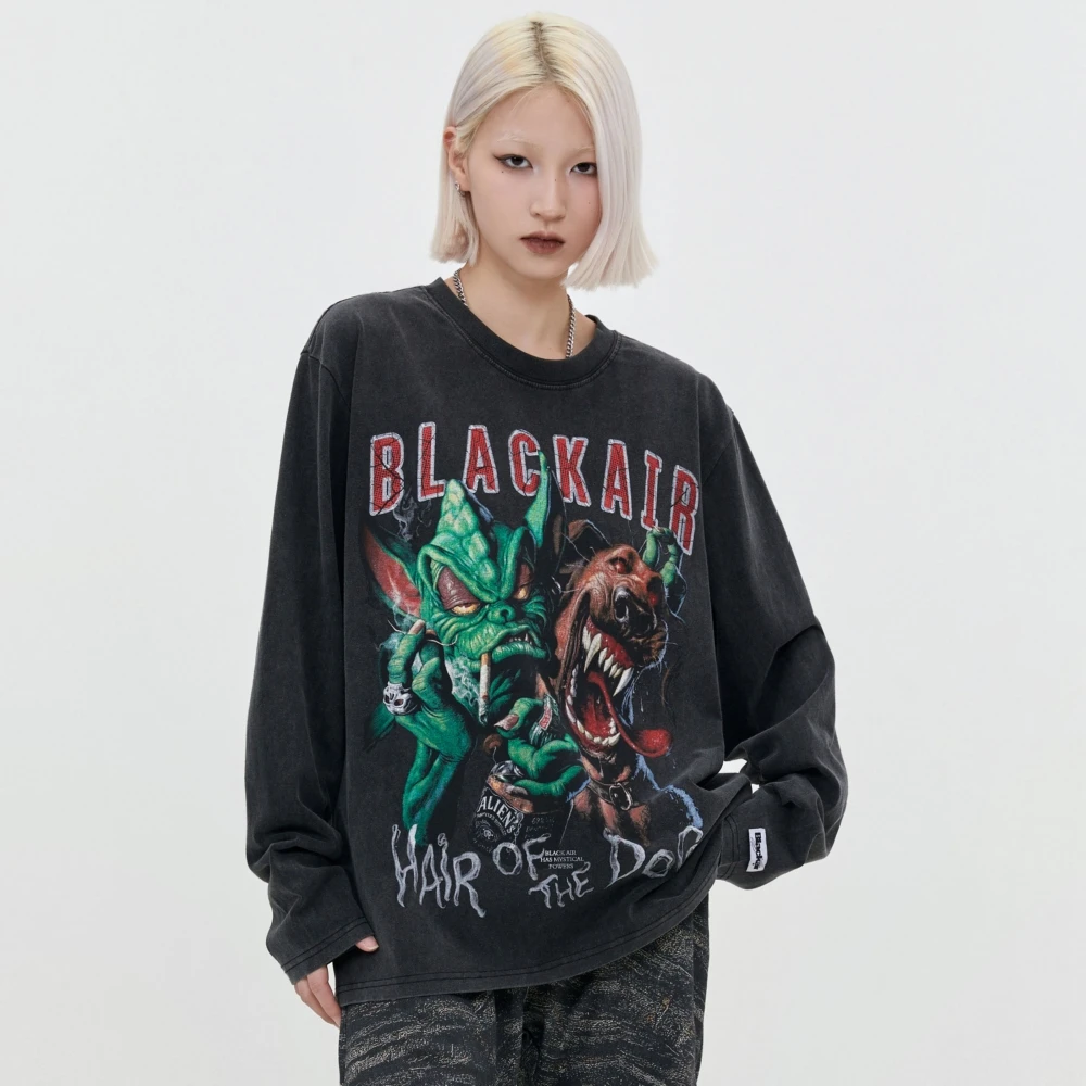 

Harajuku Cartoon Monster Print Aesthetic Oversized T Shirt for Women Men Streetwear Winter Grunge Long Sleeve Tops Aesthetic