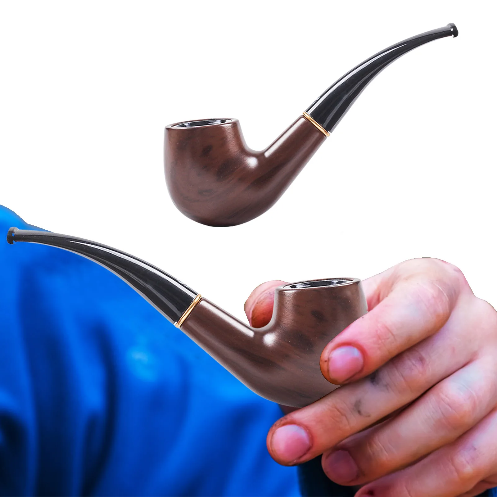 

Classic Bent Smoking Pipe 9mm Filter Ebony Wood Pipe Original Wood Grain Tobacco Pipe Smoke Pipe 10 Tools Free