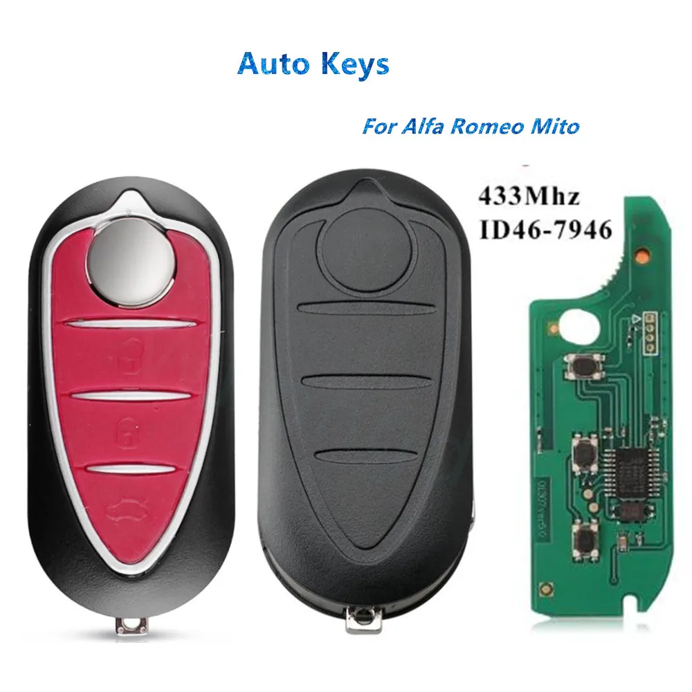 

Remote Flip 3 Buttons Car Key Fob For Alfa Romeo Mito 2008-2015 Giulietta 2010-2016 433Mhz ASk ID46-7946 Auto Keys