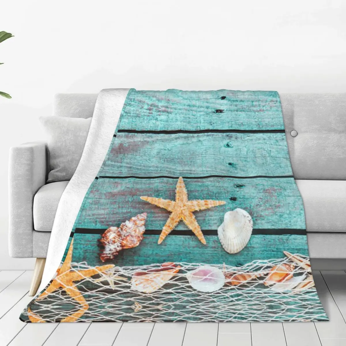 

Pretty Turquoise Nautical Soft Flannel Throw Blanket for Couch Bed Warm Blanket Lightweight Blankets for Sofa Travel Blanket
