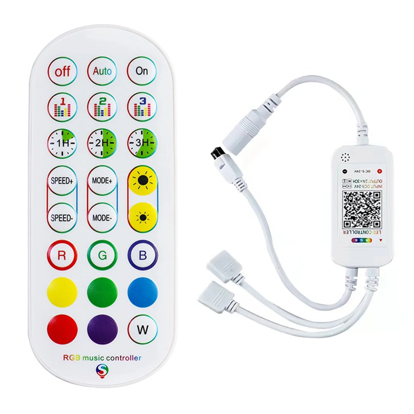 

DC5-24V Bluetooth LED Controller+24 Keys Remote Control APP Control and Music Sync RGB IR RF for 5050 3528 RGB LED Light