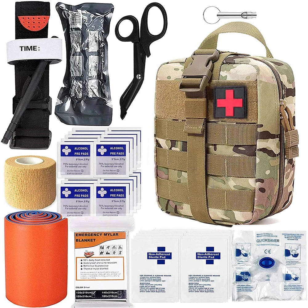 Emergency Survival First Aid Kit Military Tactical Admin Pouch EMT Bug Out Bag Camping Gear Tactical 39 pcs Molle For Trauma