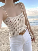 sunny y j y2k hollow out knitted mini vest blackless crop top strap women korean camis beach summer retro sweats chic camisole