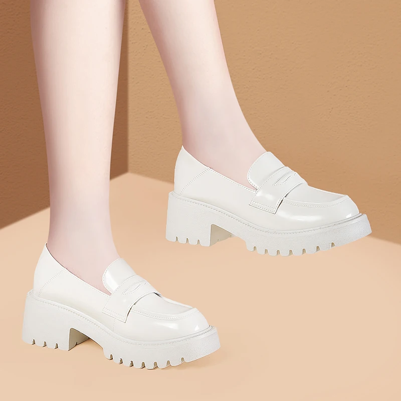 

All-match Spring Shoes Women British Style 2022 New Thick-soled College Style Casual Loafers Genuine Leather Fashion Shoes Girls