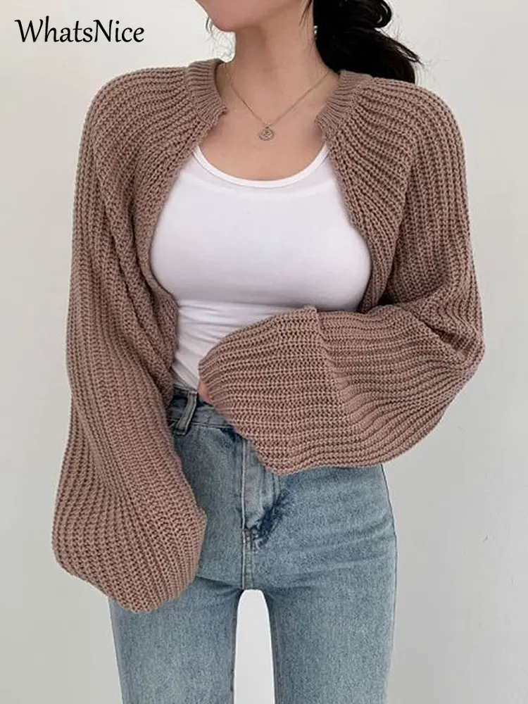 

Женский вязаный Укороченный кардиган в Корейском стиле, модный пикантный укороченный топ для девушек, милые эластичные Повседневные свите...