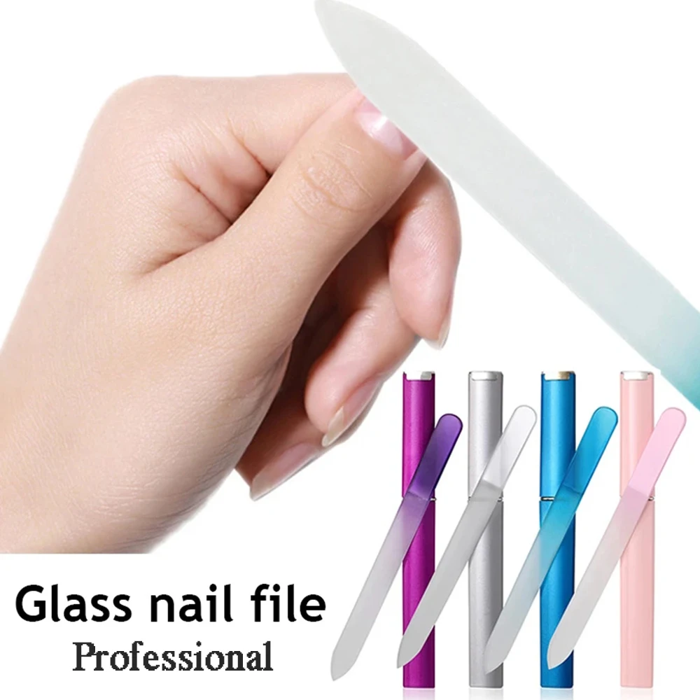 

Professional Crystal Glass Nail Files Durable Gradient Double Sided Nail Art Buffer Files With Cases Salon Beauty Tools