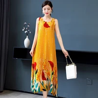 2022 summer cotton silk printed womens vest dress korean sleeveless loose beach dress women vestidos
