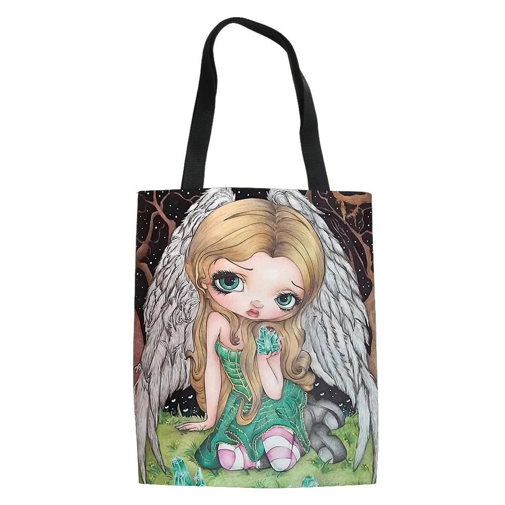 Dark Girl Style Print Handbag Daily High Quality Shopping Bag Reusable Travel School Unisex Beach Handle Bag.