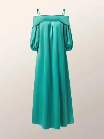 Onecozyday Spring Summer Puff Sleeves Off-the-Shoulder Maxi Dresses Solid Color Elegant Holiday Party Evening Dress For Women