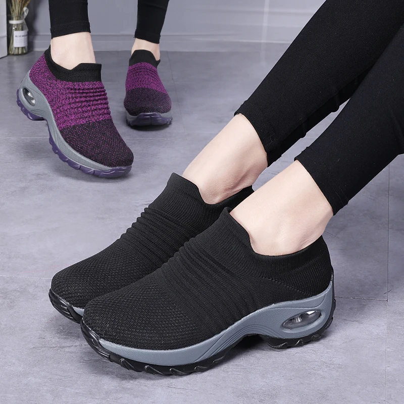 

Shoes For Women Casual and Breathable Sneakers Fashion Rocking Footwear Slip on Air Cushion Sneakers Sock Shoes Plus Size