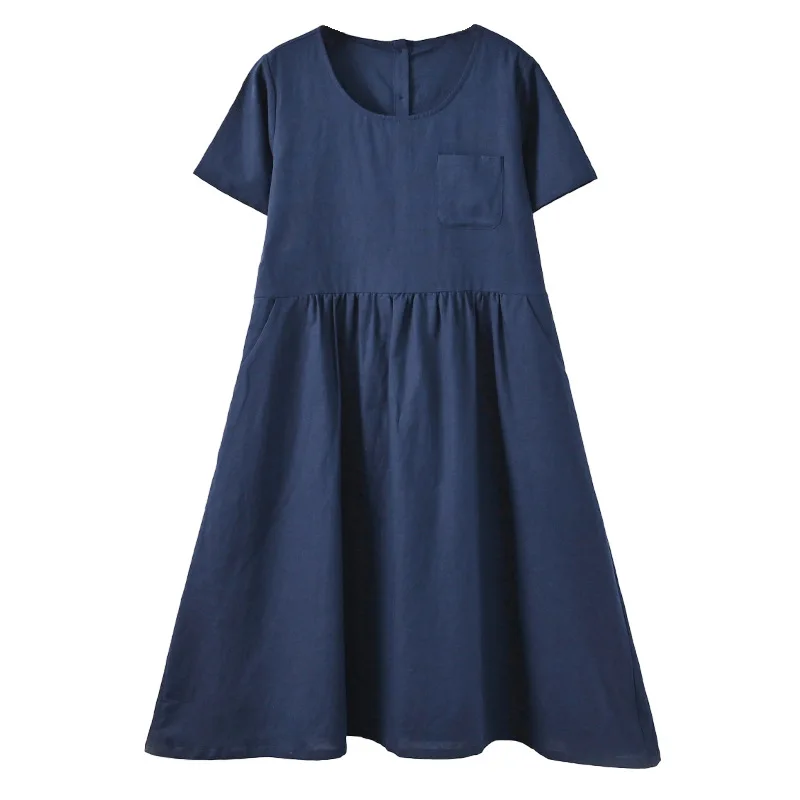 Хлопково-льняное платье Babydoll женское повседневное свободного кроя с коротким