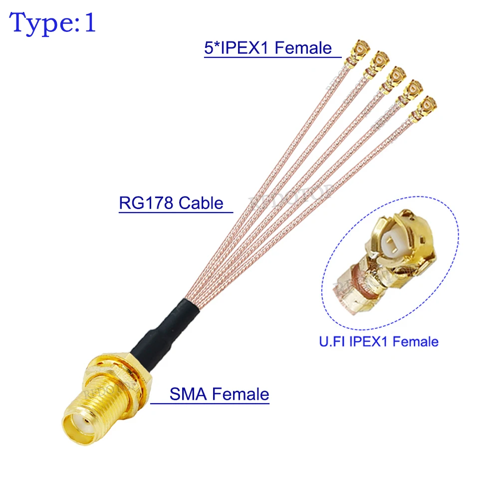 1 шт. RG-178 SMA к разветвителю мама на 5 x U.fl RG178 кабель WIFI удлинитель антенны перемычка