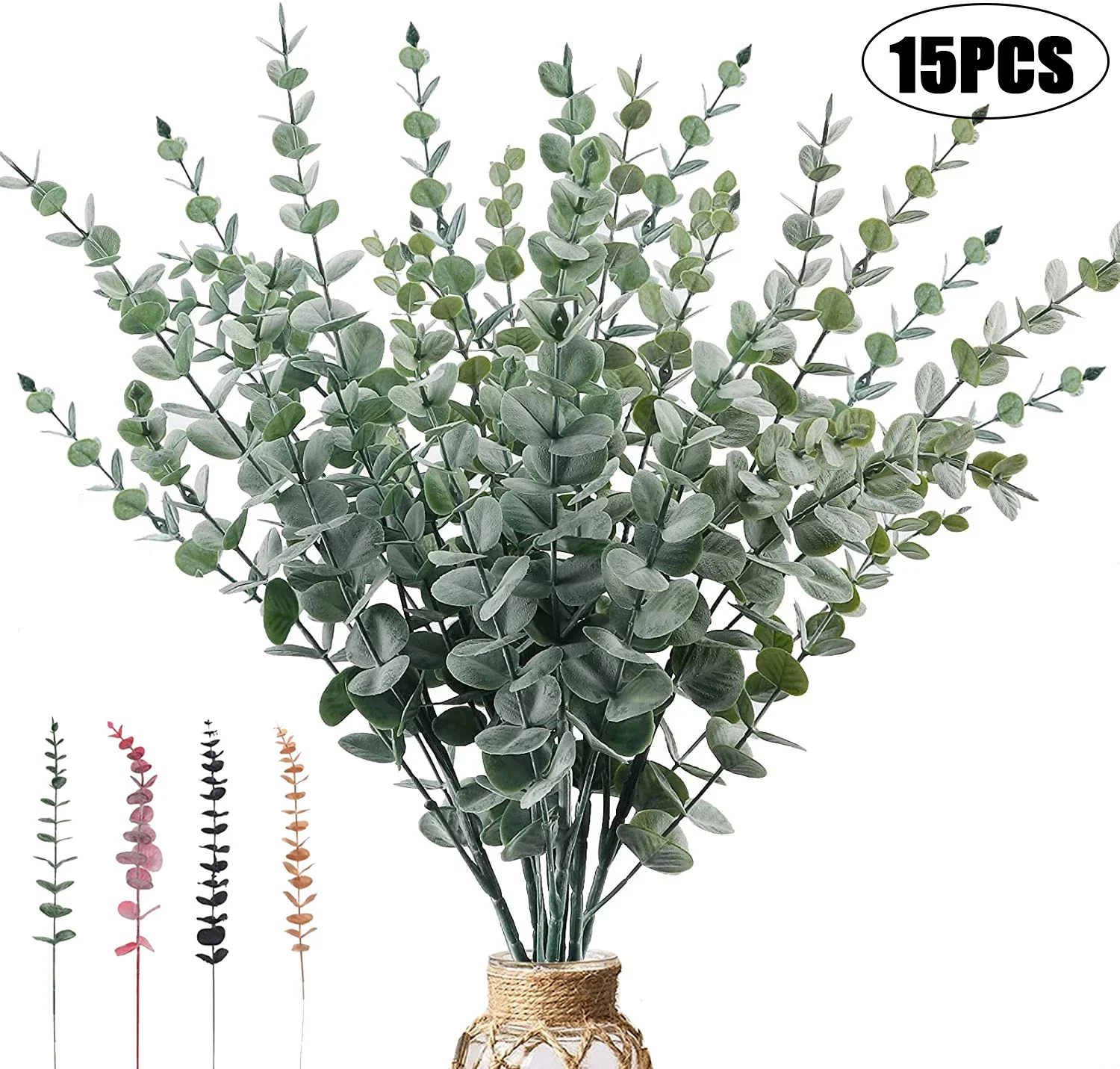 

15pcs Artificial Eucalyptus Stems Leaf Faux Eucalyptus Branche Wall Hanging Decor Plants Gray White Money Leaf Wedding Decor