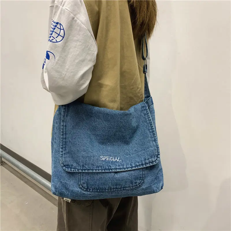 

Denim Cloth Ladies Cross Bag Fashion Casual Large Capacity Shoulder Bag Simple Women Messenger Bags Solid Color School Bags Sac