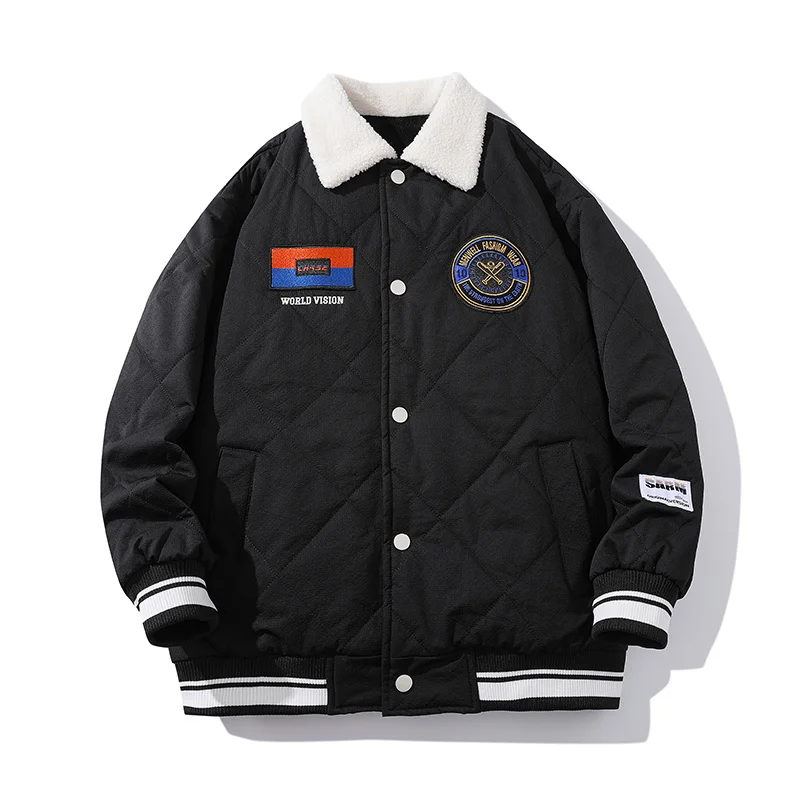 

Padded Winter Cotton 2023 Fashion Keep Warm Heavy Casual Black Coat Windproof Fleece Jacket For Men