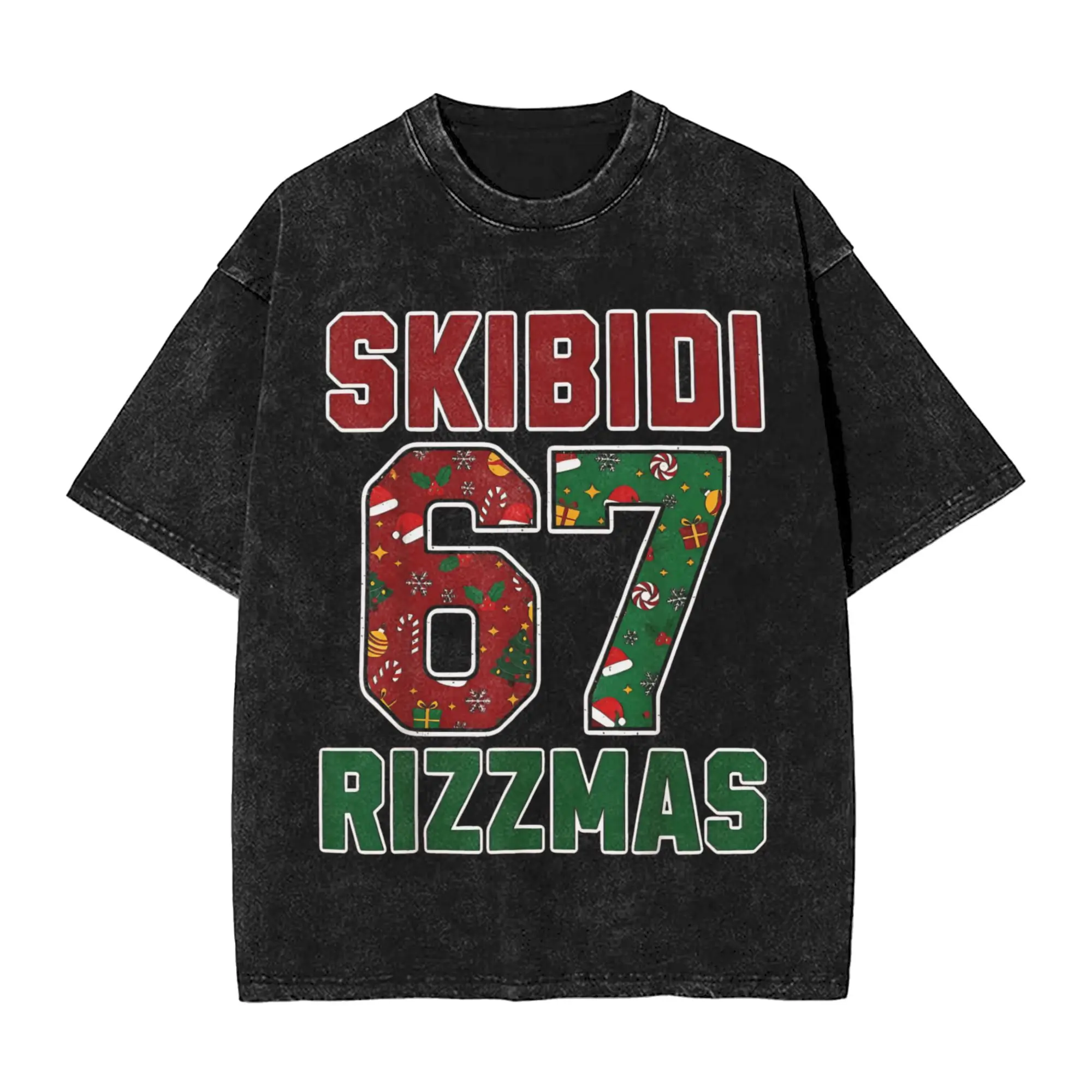 Фото Skibidi Rizzmas Рождественская футболка с номером 67, летние классические футболки, повседневная новинка, мужская футболка с короткими рукавами, дизайнерские футболки №1