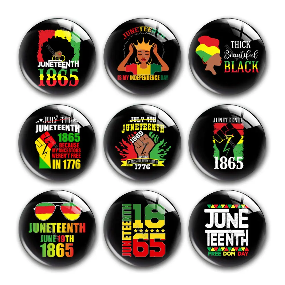 

Juneteenth 1865 Black History Freedom Day Round Photo Glass Cabochon Demo Flat Back DIY Jewelry Making Supplies Snap Button