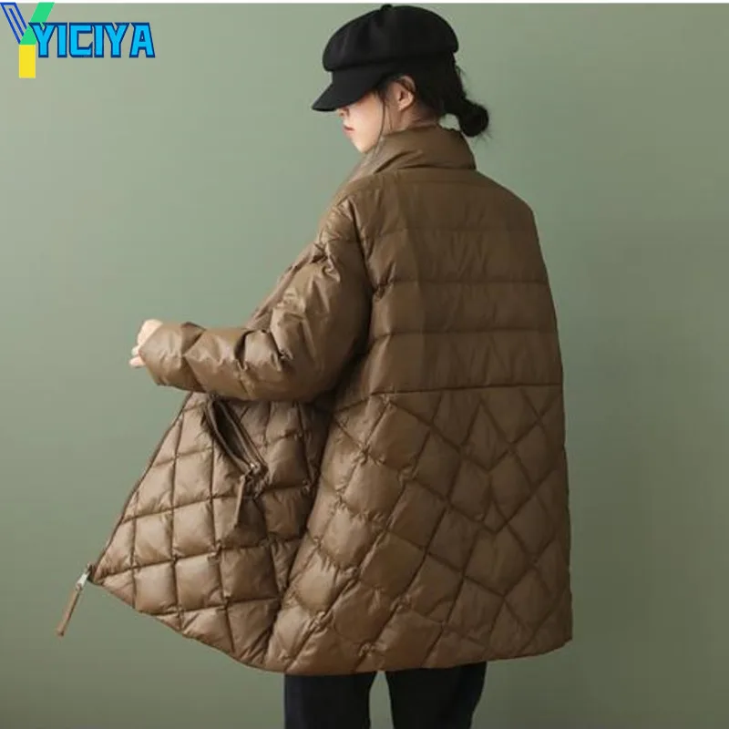 YICIYA Women Winter Parkas Vintage Warm Cotton Coats 2023 Long Sleeve Zipper Pockets Female Clothes Casual Streetwear Outerwear