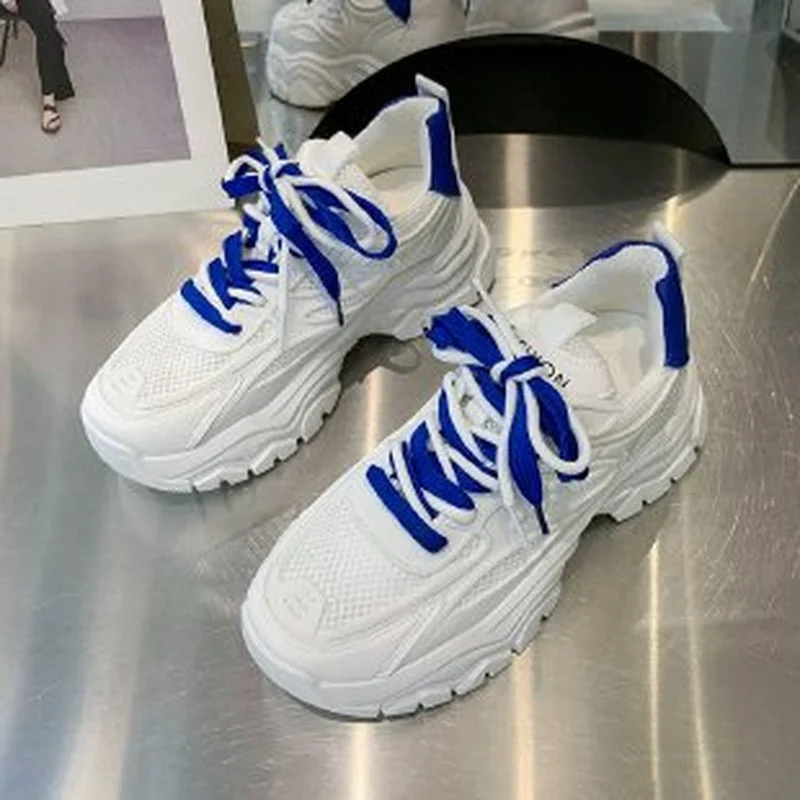 Женские кроссовки на массивной подошве, черные повседневные кроссовки из сетчатой кожи на платформе, Новинка лета 2022