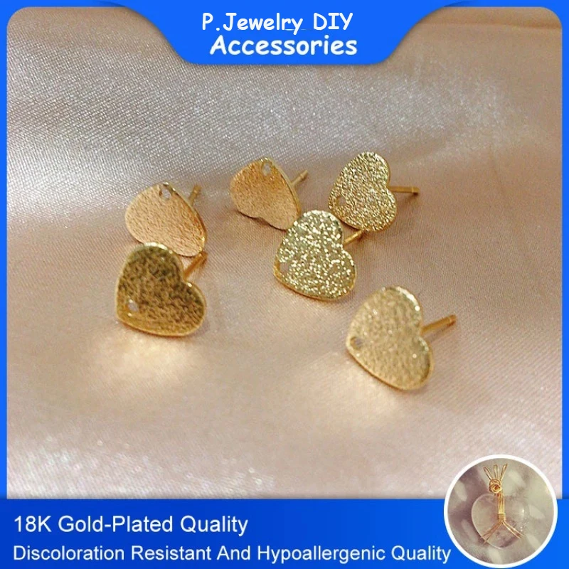 

18K Gold Plated Frosted Heart Ear Pin DIY Handmade Accessories Earrings Material