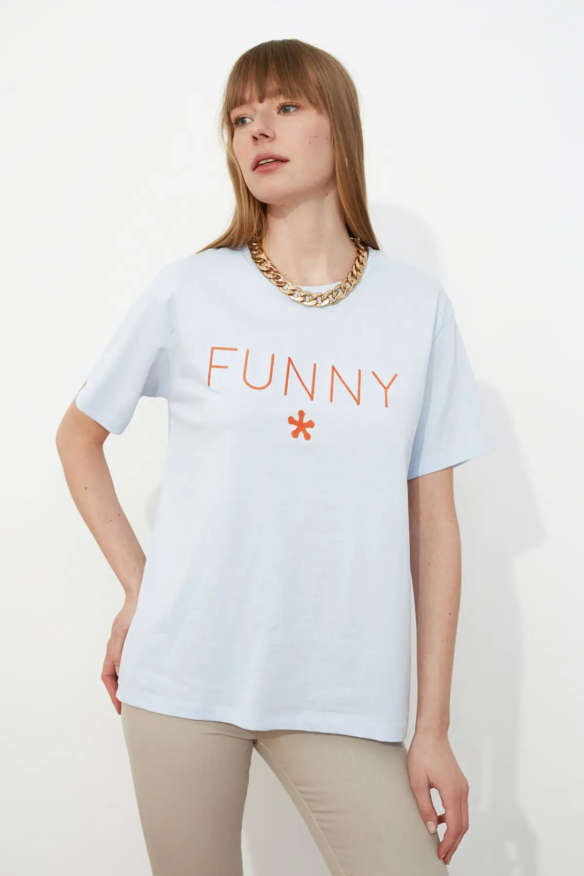 Trendyol желтый Embroideried бойфренд вязаная футболка TWOSS19IS0051|Футболки| |