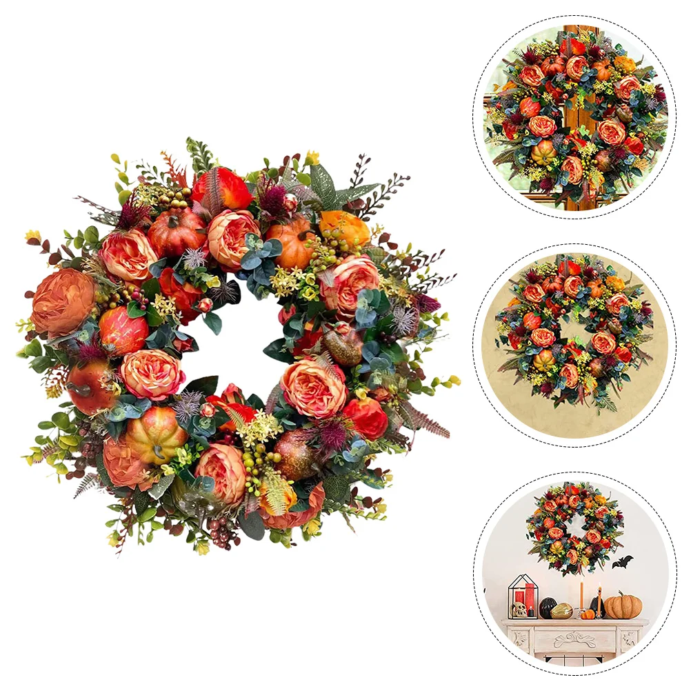 

Wreath Door Leaf Maple Artificial Hanging Front Fall Garland Autumn Thanksgiving Leaves Flower Party Decoration Eucalyptus