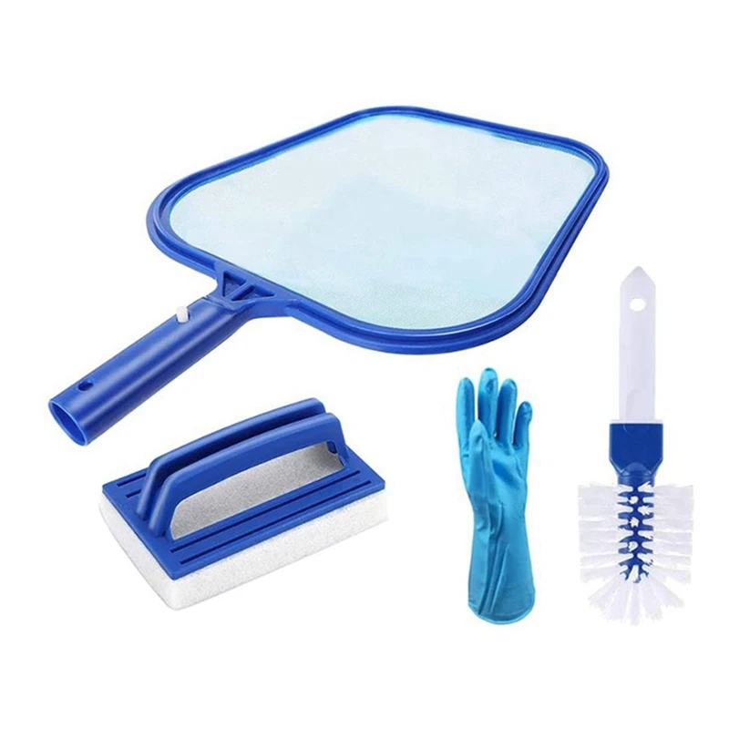 

4Pcs Swimming Pool Cleaning Tools Pool Skimmer Hot Tub Cleaning Tools With Leaf Skimmer Net Sponge Brush Scrubber Gloves