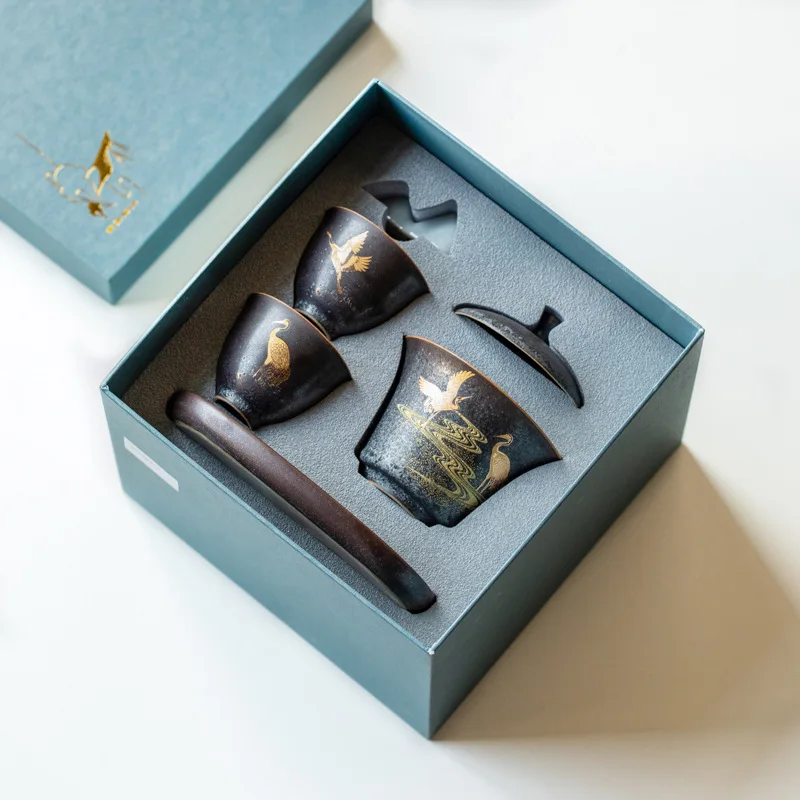 

Gaiwan tea set retro ceramic tea bowl Kung Fu tea set tea tray set tea cup dry bubble set can be customized