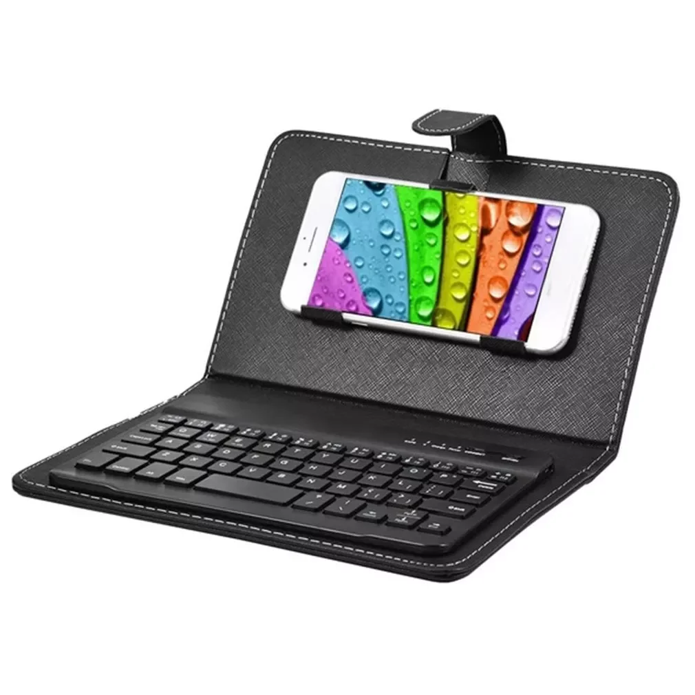 

for iPhone Huawei Xiaomi Samsung Mobile Phone Portable Leather Case Protective Cover with Bluetooth-compatible Wireless Keyboard