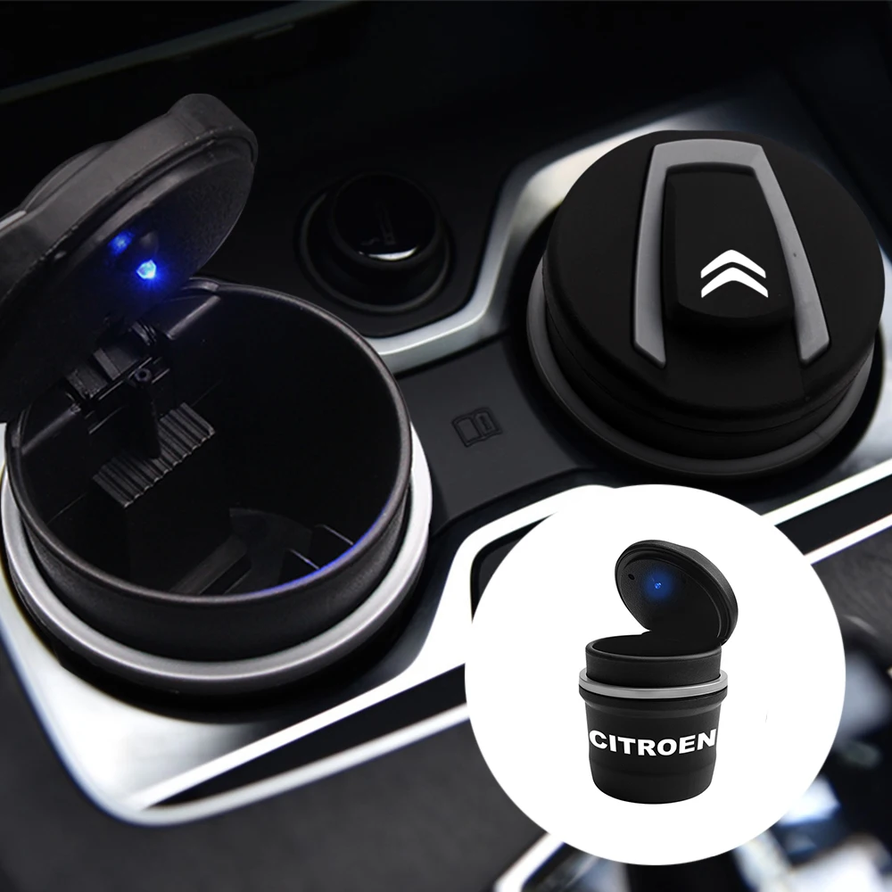 

2022 Car Icon Built-in LED Light Dustproof Ashtray Container With Lid Portable Practical FOR Citroen Xsara Berlingo Celysee C6
