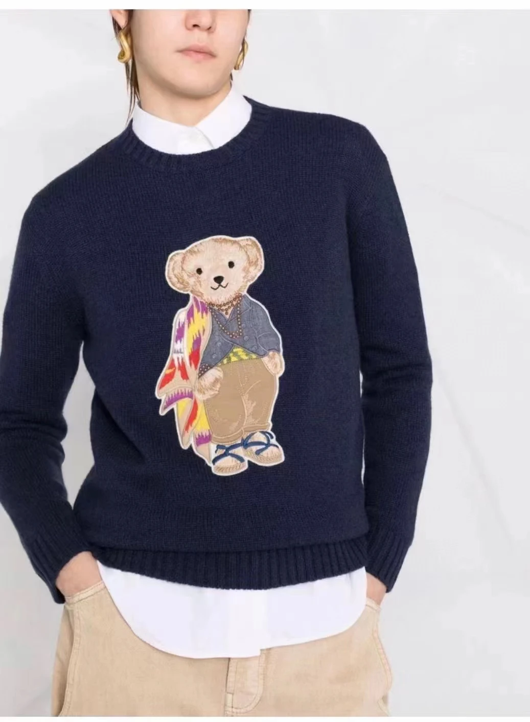 

Новый темпераментный свитер LR с изображением медведя, модный трендовый Универсальный свитер