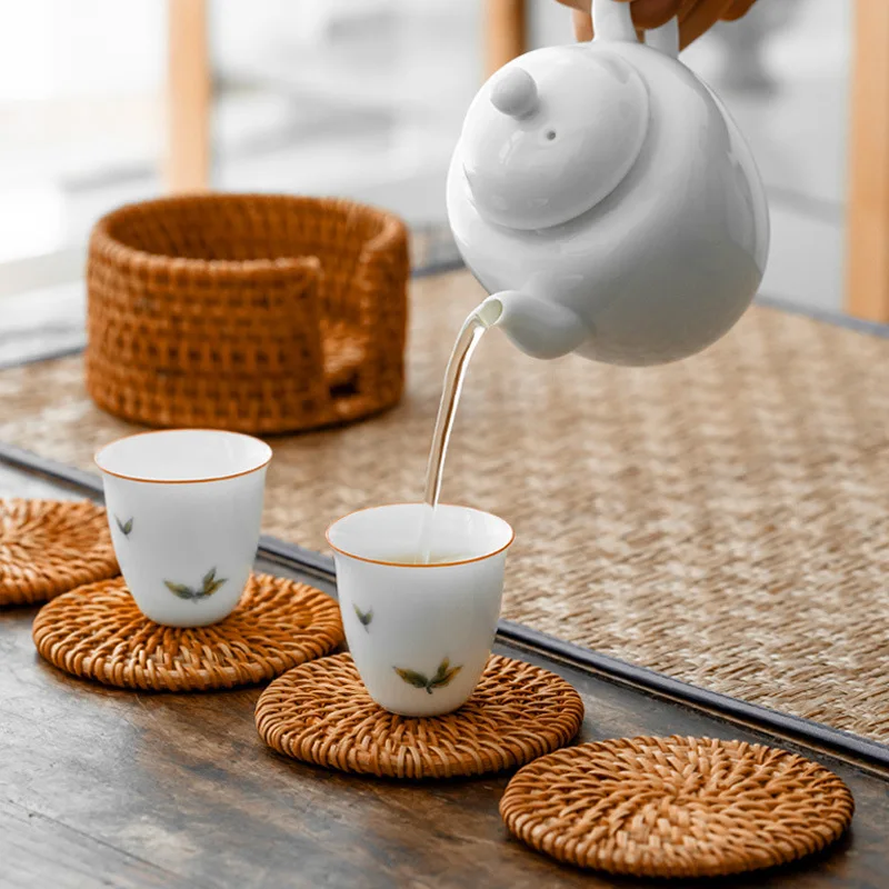 

1PC Natural Rattan Hot Pad Household Kitchen Bamboo Insulation Mat Dining Table Tea Table Round Cup Mat Set Restaurant Coasters