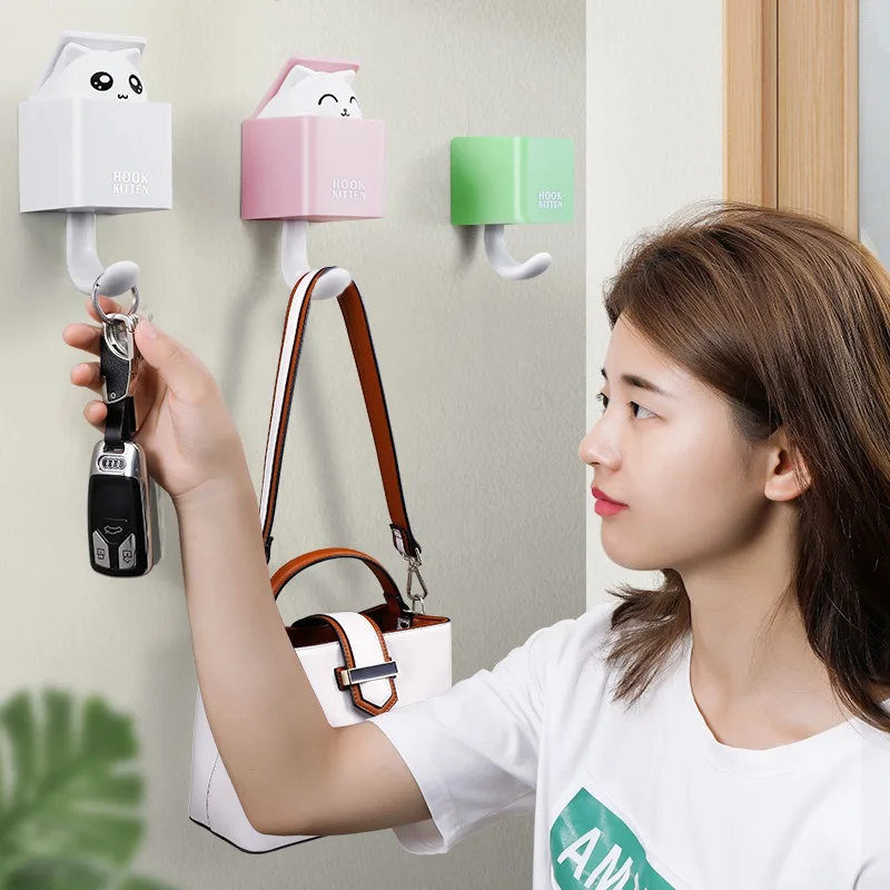

Creativity Plastic Hidden Cat Hook Coat Wall Hook Key Holder Wall Home Decoration Kitchen Hook Bathroom Accessories Coat Hanger