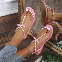 summer new flats sandals 2022 women open toe shallow slippers shoes designer string bead slip on flip flops party casual slides