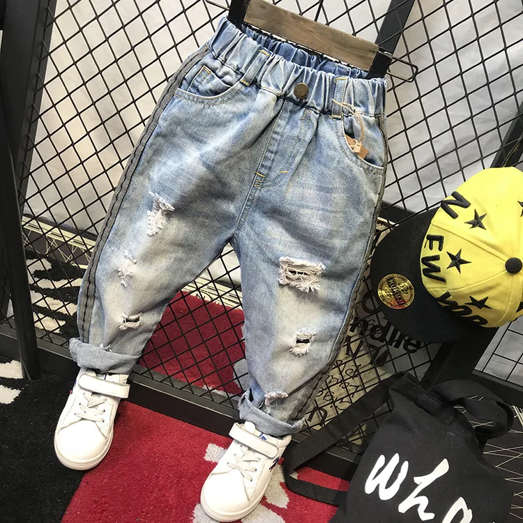 

Vintage Hole Children Cowboy Trouser Fashion Fold Baby Boys Jeans Spring Cotton Kids Boys Ripped Denim Pants 2-6YEARS