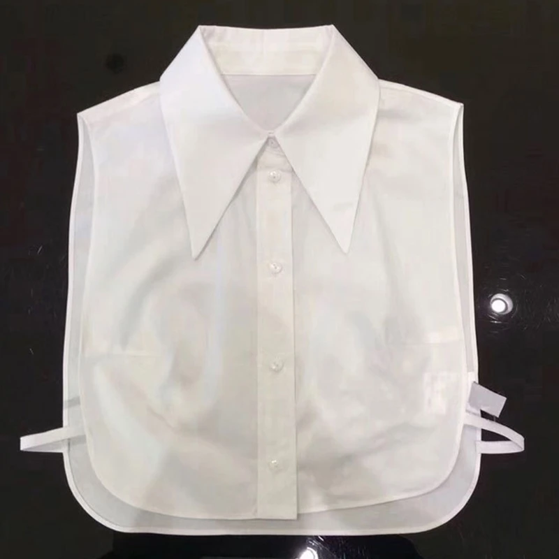 

Офисная женская элегантная хлопковая Съемная полурубашка 634C, однотонная блузка с острым треугольным отворотом и ложным воротником