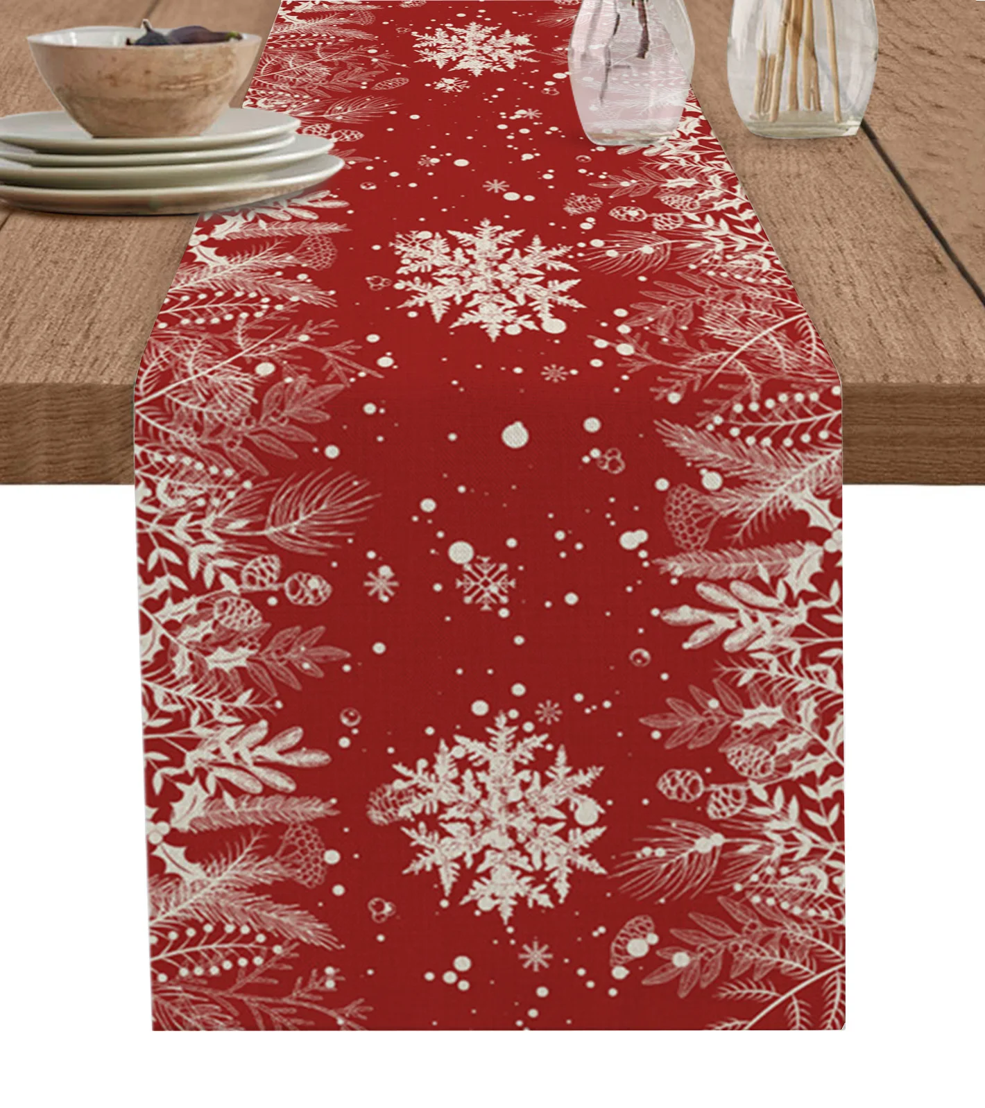 

Christmas Snowflake Plant Pine Leaves Home Dining Room Decor Table Cloth Wedding Christmas Party Table Runners