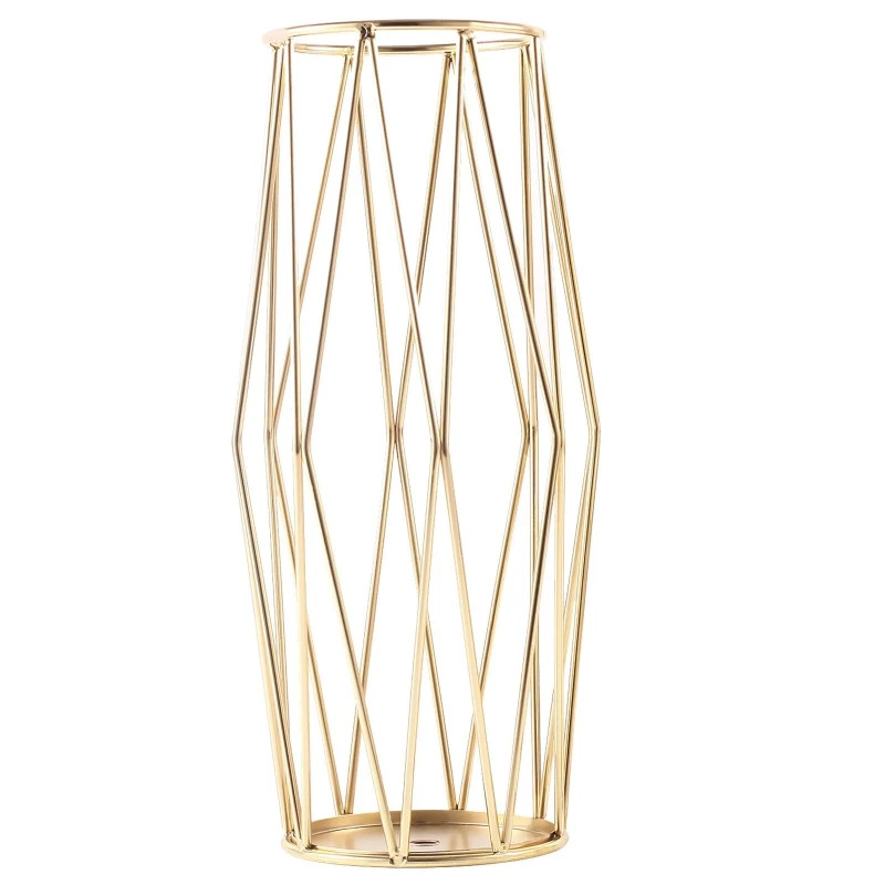 

Modern Frame Glass Geometric Vases Gold with Geometric Metal Rack Stand Vases for Flowers as Home Office Centerpiece